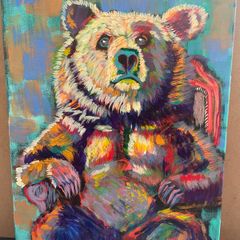 Colourful Bear Portrait Acrylic Painting on Canvas - 30x40cm