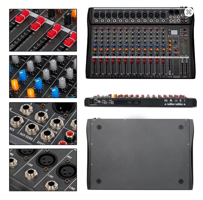 DEPUSHENG DX12 Professional Audio Mixer 12 Channel Studio Audio Console USB MP3 Input 48v Phantom Power DJ Console