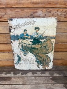 Vintage fishing tackle enamel sign