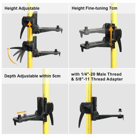 12 Ft./3.7m Laser Level Tripod Telescoping Pole with 1/4-Inch by 20-Inch Laser Mount for Rotary Included Rod & 5/8"-11 Adapter