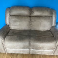 2 seater brown suede recliner sofa