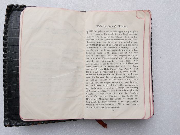 Vintage Catholic pocket prayer manual titled The Voice of the Church, compiled by Father Aloysius, O.S.F.C., and published in Dublin by M.H. Gill & Son, Ltd.