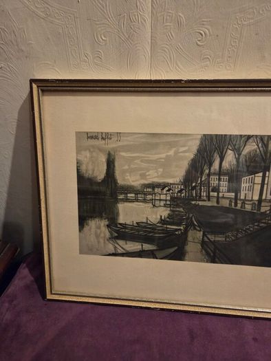 1955 Lithograph by Bernard Buffet "Bords De Marne" Framed