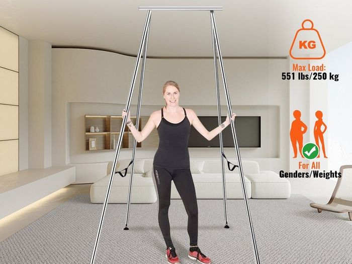 Aerial Yoga Frame, 9.67 ft Height Yoga Swing Stand, Max 551.15 lbs Load Chrome-Plated Steel Pipe Inversion Yoga Swing Stand Yoga Rig Yoga Sling Inversion Equipment for Indoor Outdoor Aerial Yoga