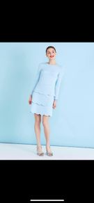 Blue Scalloped Wedding Guest Dress