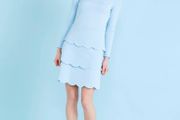 Blue Scalloped Wedding Guest Dress