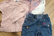 Baby girl casual outfit floral jeans, rose pink top and Benetton hoody 12-18 months