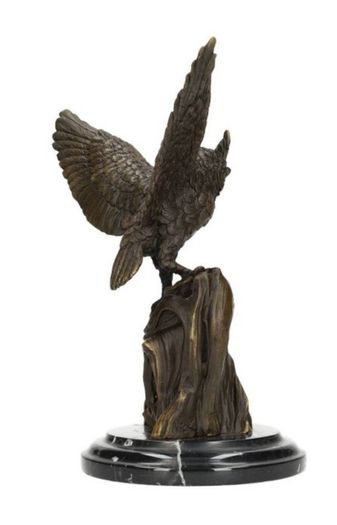 Majestic Bronze Owl Sculpture - Bronze, Marble, Signed