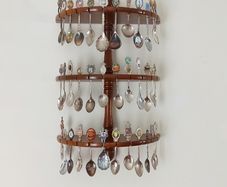 Souvenir spoons on 3-tier wall-mounted souvenir spoon display rack   36spoons