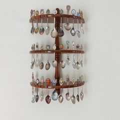Souvenir spoons on 3-tier wall-mounted souvenir spoon display rack   36spoons