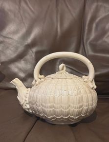 Rare Antique Belleek 1st Period Neptune Coral Teapot with Lid Early Black Mark