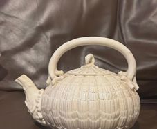 Rare Antique Belleek 1st Period Neptune Coral Teapot with Lid Early Black Mark