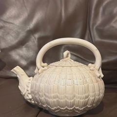Rare Antique Belleek 1st Period Neptune Coral Teapot with Lid Early Black Mark