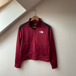 The North Face Cropped Quarter Zip Fleece Pullover Burgundy Black Small