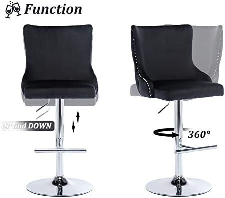 Set of 2 Velvet Bar Stools Height Adjustable Modern Counter Stools with Backrest Kitchen Stool Rotatable