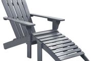 Garden Chair with Ottoman Wood Grey