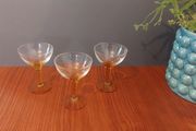 Lovely Set of Three Vintage Mid-Century Hand Blown Liqueur Glasses with Hand Blown Amber Rope Twist Stems - Priced as a Pair, as the Third Glass has a Tiny Chip