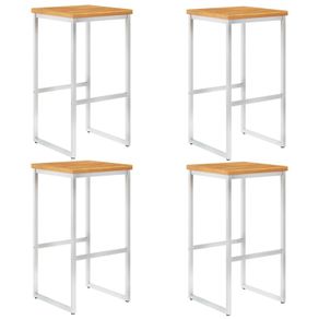 Bar Chairs 4 pcs Solid Acacia Wood and Stainless Steel
