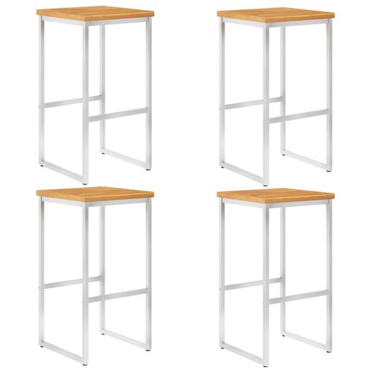 Bar Chairs 4 pcs Solid Acacia Wood and Stainless Steel