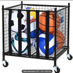 Rolling Sports Ball Storage Cart  50.7 x 50 x 54.5 cm
