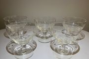 Set of 5 Vintage Wheel-Etched Champagne Coupes - Retro Cocktail Glasses