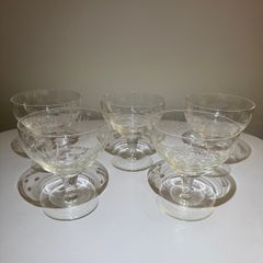 Set of 5 Vintage Wheel-Etched Champagne Coupes - Retro Cocktail Glasses