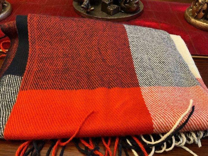 New warm and cosy scarf in shades of rust ,cream black and burnt orange