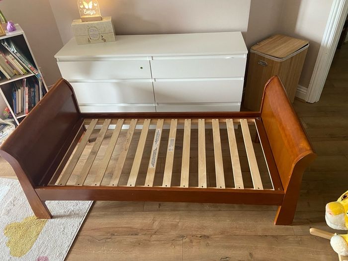 Solid Wood Sleigh Toddler Bed & Mattress 140x70