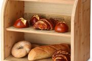 2-Layer Bamboo Bread Bin, Roll-Top Bread Box with Removable Layer, Self Assembly