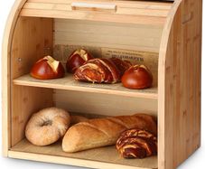 2-Layer Bamboo Bread Bin, Roll-Top Bread Box with Removable Layer, Self Assembly