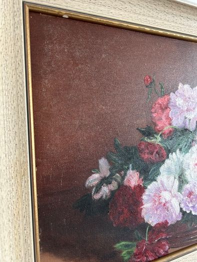 Floral still life oil painting in wooden frame