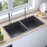 Handmade Kitchen Sink with Strainer Black Stainless Steel Image 8