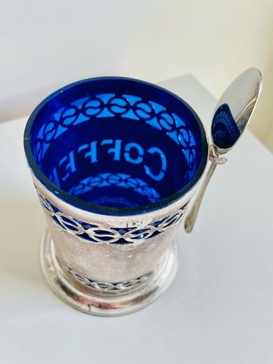 Vintage Queen Anne Silver Plated Coffee Pot Coffee Server Blue Glass Insert