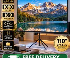Tripod Projector Screen with Stand 110inch 16:9 4K HD Projection Screen Stand Wrinkle-Free Height Adjustable Portable Screen for Projector Indoor & Outdoor for Movie, Home Cinema, Gaming, Office