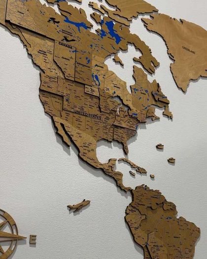 3D Premium Wooden World Map with Country Borders Country Names Capital Names US and Canada Borders and Names World Biggest City Names World Biggest Rivers World Biggest lakes World Main Roads 3D Map Effect