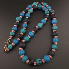 Antique Venetian African Style Melon Shape Glass & Chevron Glass Beads Necklace