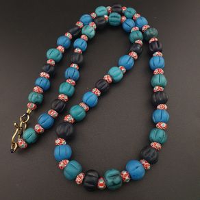 Antique Venetian African Style Melon Shape Glass & Chevron Glass Beads Necklace