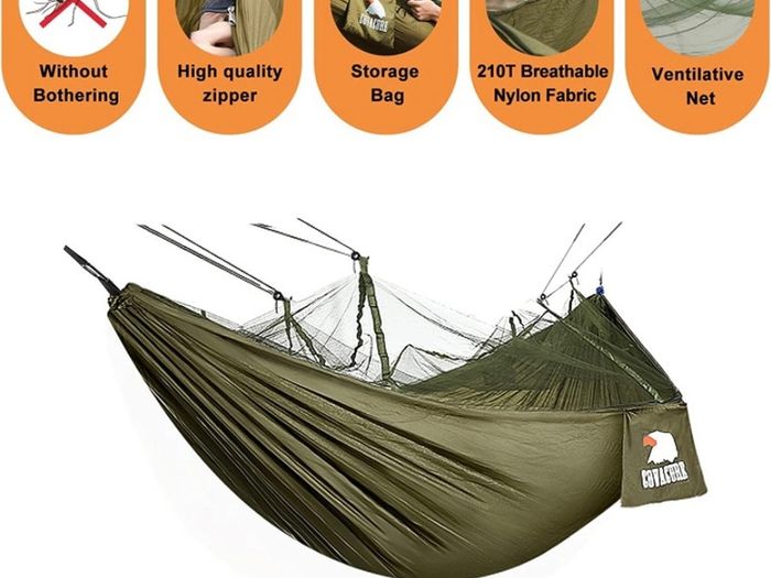 Camping Hammock with Mosquito Net - Ultralight Travel Hammock - 210T Parachute Nylon with 10FT Tree Straps for Camping Hiking Backpacking - Indoor Outdoor Garden (FREE POSTAGE)