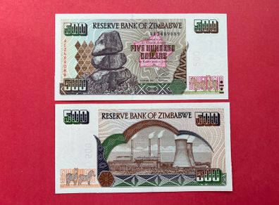 Zimbabwe  500 Dollars  Harare  2001.  VERIFIED UNDER UV LIGHT   (uncirculated ) Pick  11a.