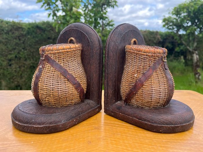 vintage fishing creel book ends