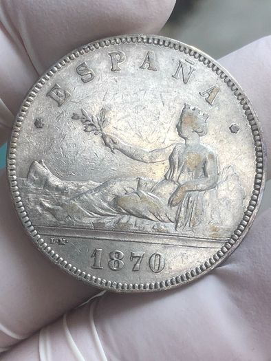 Spain 5 Pesetas 1870 Silver 90% Provisional Government
