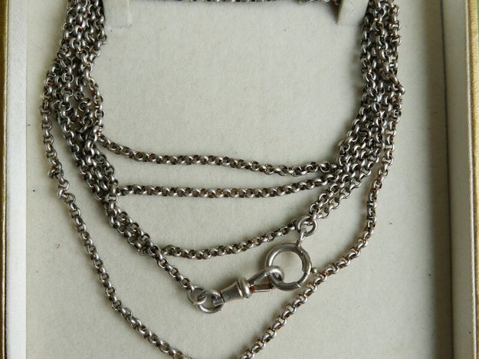 Vintage Long Heavy Sterling Silver rolo Chain. (pocket watch chain) Solid silver statement chain. 52" long - 26,20g