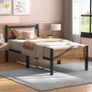 Single Bed Frames with Wood Headboard 31.5cm Metal Platform Bed Frame with Storage Sturdy Non-Slip Without Noise No Box Spring Needed Black & Rustic Brown Image 6