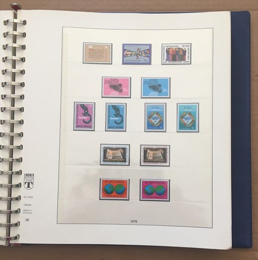 1951-1980s United Nations Stamp Collection Mint Never Hinged (MNH) in Lindner Pages housed in album (60 images showing contents)
