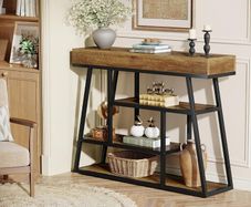 Industrial Narrow Console Table, 4-Tier with Storage Space