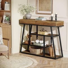 Industrial Narrow Console Table, 4-Tier with Storage Space