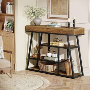 Industrial Narrow Console Table, 4-Tier with Storage Space