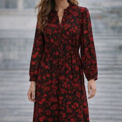 Gorgeous Ladies Red Floral Dress: Size 12