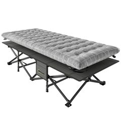 Camping Cot with Soft Pad, 80cm Extra Wide Folding Cots with Side Pocket and Carry Bag, Grey
