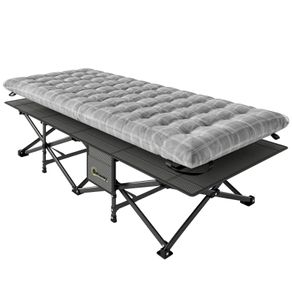 Camping Cot with Soft Pad, 80cm Extra Wide Folding Cots with Side Pocket and Carry Bag, Grey
